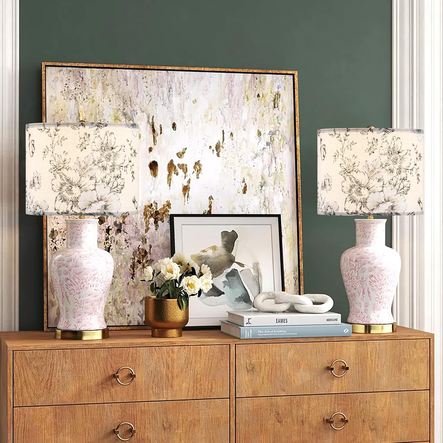 Chrysanthemum Pattern Printed Lamp Shade, Drum Lampshades 14" Top x 14" Bottom x 11" High, Seaside village Medium Lampshades (Spider Fitter), Natural Linen Hand Crafted, Easy Assembly Required - Image 7