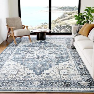 AMADA HOMEFURNISHING 5x7 Area Rugs, Washable Living Room Rug Low-Profile with Non-Slip Backing & Durable Edge Binding, Vintage 5x7 Rugs for Living Room, Bedroom, Dinning Room
