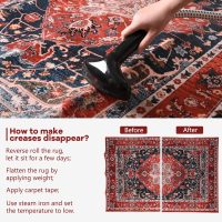 YJ.GWL Area Rug for Living Room, 4x6 Machine Washable Boho Rug for Bedroom, Low Pile Lightweight Thin Rugs Floral Vintage Distress Print Pattern Carpet for Dining Room, Red - Image 4
