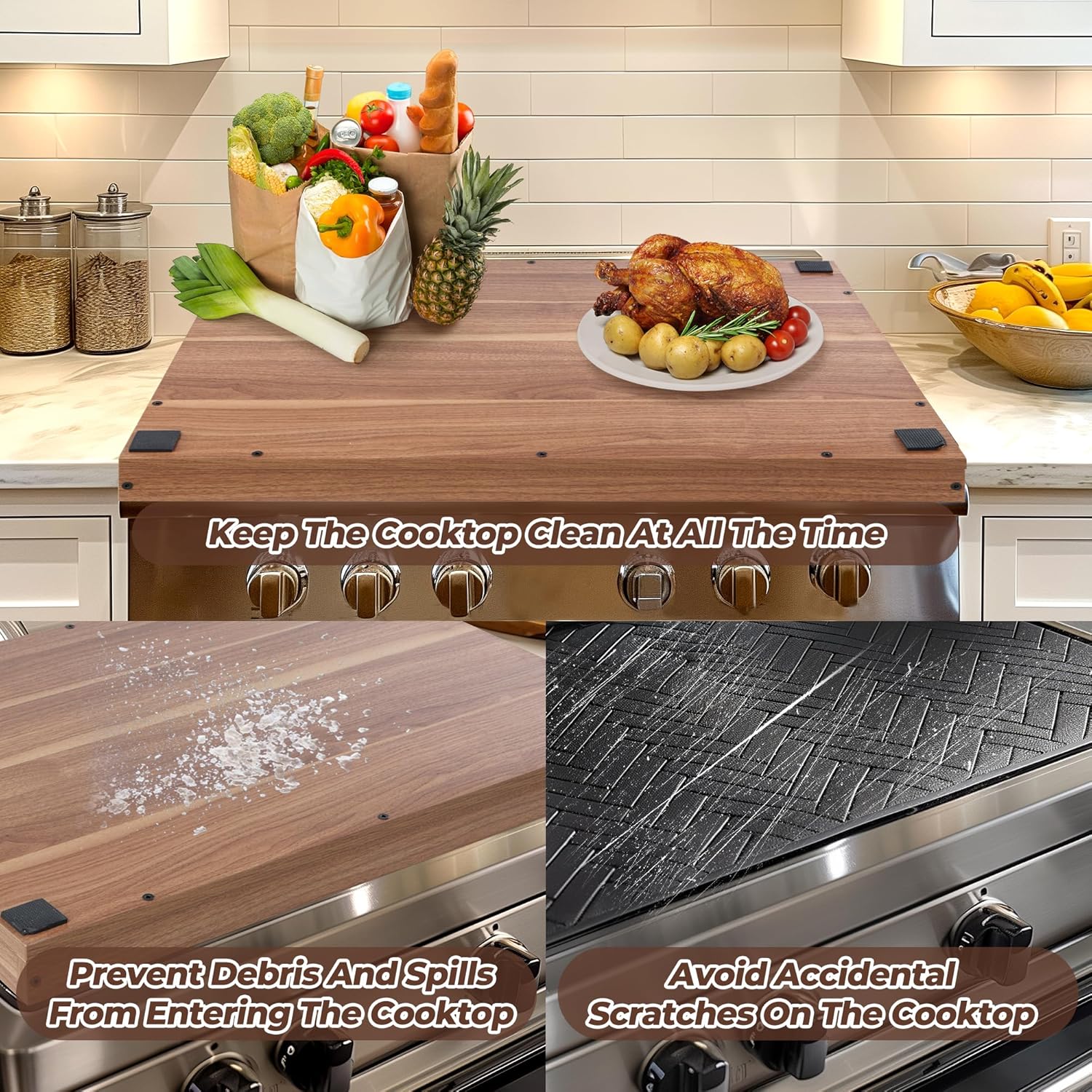 Wolki Noodle Board Stove Covers - 30"L x 22"W x 2.5"Th Heavy-Duty Gas & Electric Stove Top Cover with Built-in Handles for RV and Wooden Serving Tray - Image 6