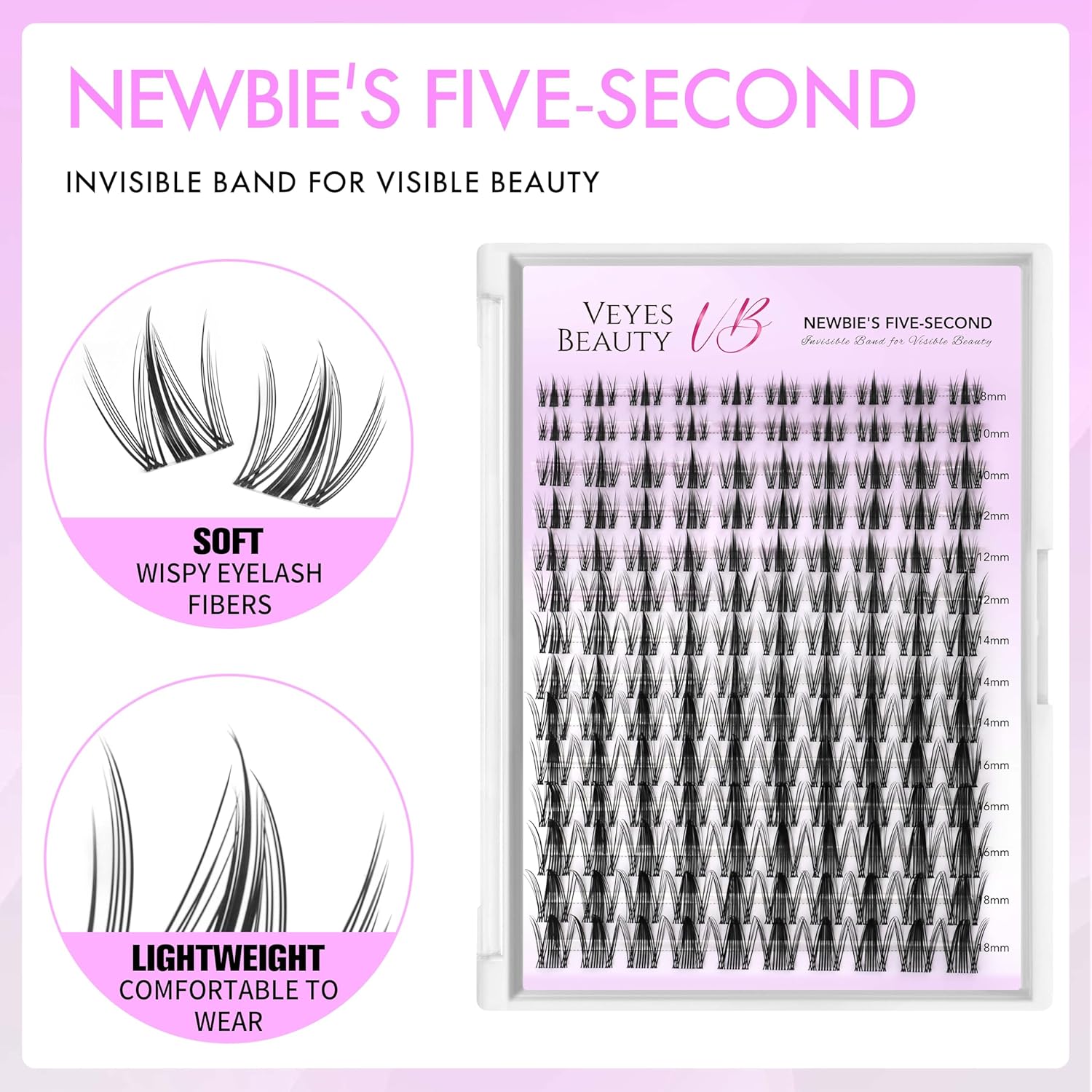 VEYESBEAUTY Lash Clusters Eyelash Extensions Thin & Invisible Band DIY Individual False Eyelashes Newbie's Five-Second Series Wispy Lash Tray for Self-application, Manga Lashes 8-18mm Mixed Length - Image 2