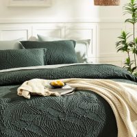 Geniospin Queen Comforter Set - 7 Pieces Dark Green Bedding Set, Botanical Textured Comforter Bed Set, All Season Lightweight Bed in a Bag with Comforter, Sheets, Pillowcases & Shams - Image 3