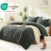 Geniospin Queen Comforter Set - 7 Pieces Dark Green Bedding Set, Botanical Textured Comforter Bed Set, All Season Lightweight Bed in a Bag with Comforter, Sheets, Pillowcases & Shams - Image 2