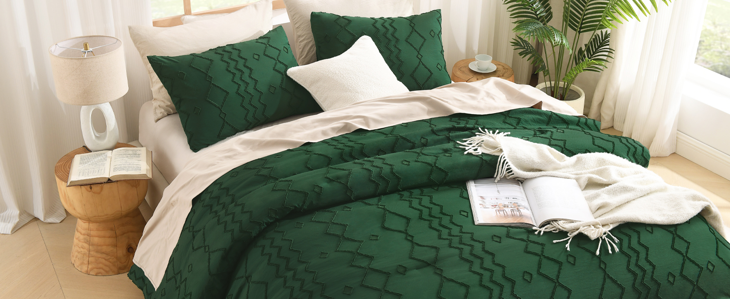 Dark Emerald Green Boho Comforter Set