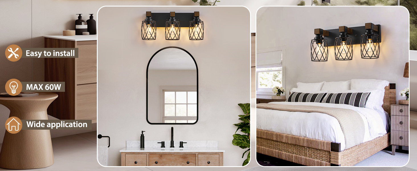 Farmhouse Bathroom Vanity Light, Wood Bathroom Light Fixtures Over Mirror