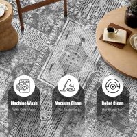 Vintage 3' x 5 ' Washable Area Rug - Stylish Indoor Rug for Living, Dining or Bedroom - Lightweight Carpet with Non-Slip Backing - Foldable for Easy Placement and Maintenance - Grey - Image 4
