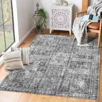 Vintage 3' x 5 ' Washable Area Rug - Stylish Indoor Rug for Living, Dining or Bedroom - Lightweight Carpet with Non-Slip Backing - Foldable for Easy Placement and Maintenance - Grey - Image 5