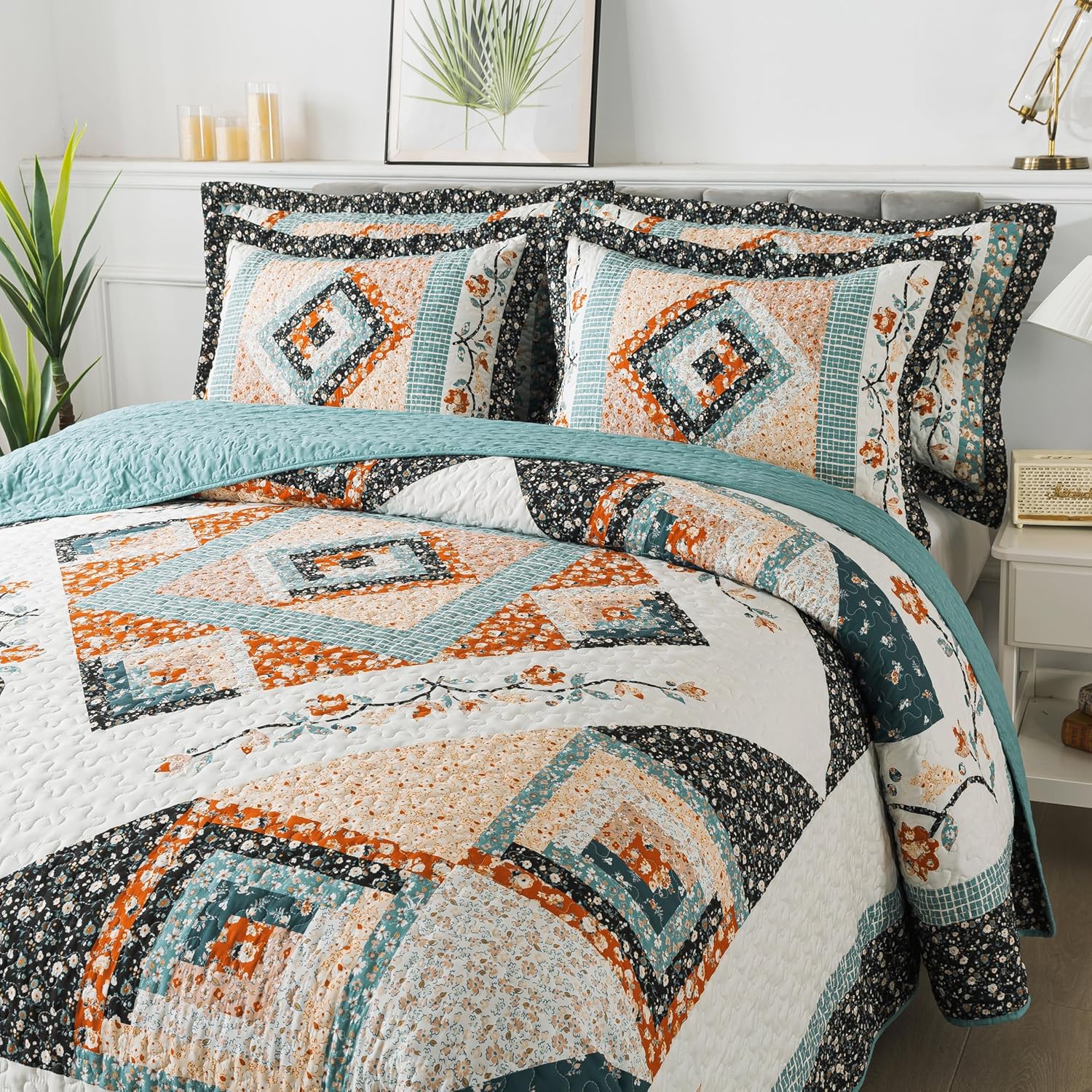 BEDIFANY Cotton King Size Quilt Sets, Lightweight King Quilt Bedding Set (98 x 106 inch) Garden Style Floral Bedspread King Size Coverlet Set for Bed Decorations - All Seasons, 3 Pieces - Image 7