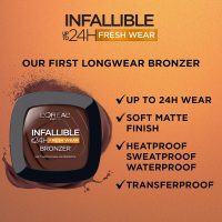 L'Oreal Paris Infallible Up to 24H Fresh Wear Soft Matte Longwear Bronzer. Waterproof, heatproof, transfer, humidity and sweatproof, Fair, 0.31 oz - Image 6