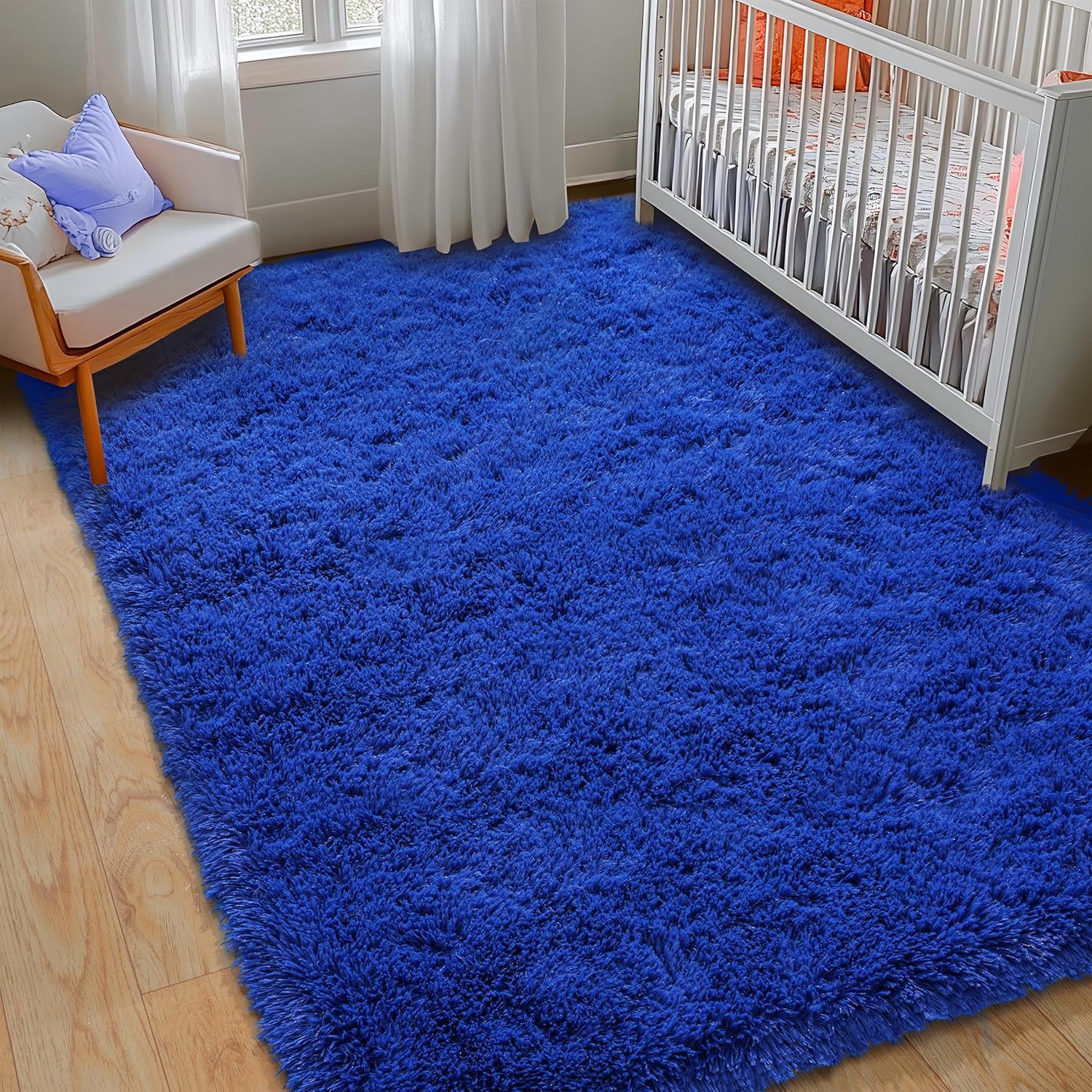 Blue Fluffy Area Rug for Bedroom, 4x5.9 Feet Shag Rugs for Living Room, Kids Rooms Boys Room Nursery, Soft and Comfy, Fuzzy Carpet Teen Dorm Home Decor Aesthetic, Upgrade Non Slip - Image 4