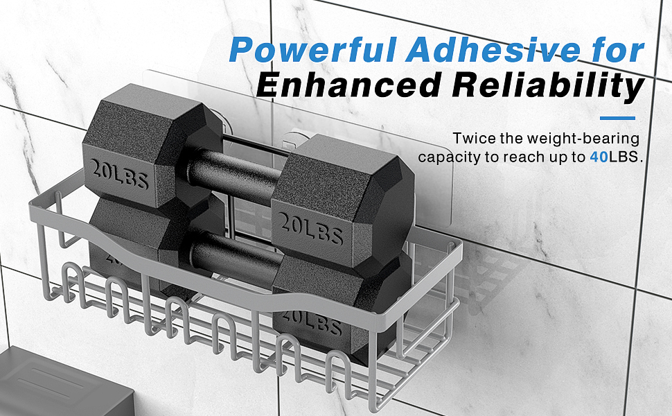 Shower Shelves,Powerful Adhesive for Enhance Reliability,weight-bearing capacity reach up to 40LBS