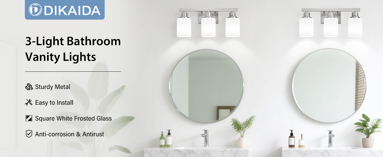 brushed nickel 3-light bathroom light fixtures vanity lights bathroom lighting over mirror square
