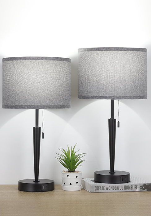 gray fabric lampshade table lamp