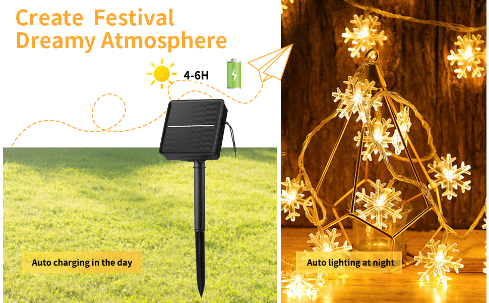 Solar Christmas Snowflake String Lights