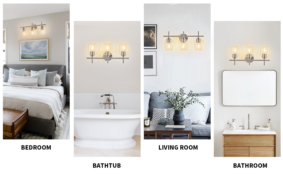 Bathroom Light Fixtures 3-Light Brushed Nickel Bathroom Vanity Light with Clear Glass Shade