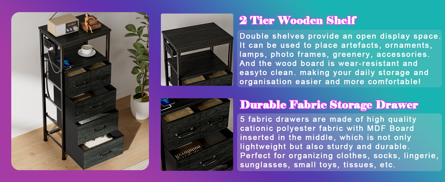 Wooden Shelf and Fabric Drawer