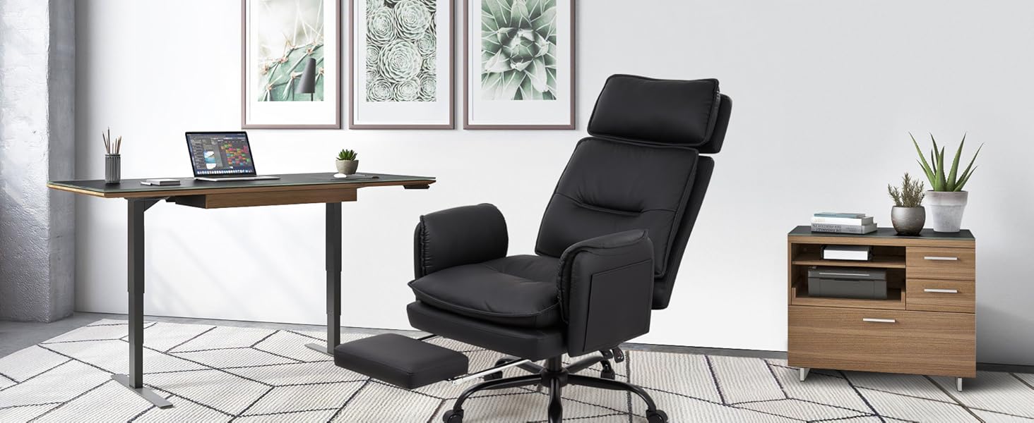 Big and Tall Executive Office Chair 500lb,Ergonomic High Back Faux Leather Desk Chair