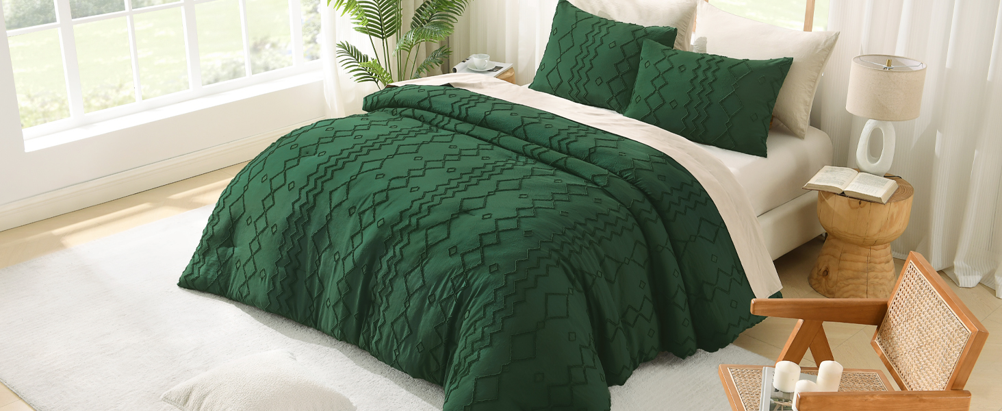 Dark Emerald Green Boho Comforter Set