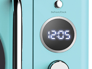 Closeup of LED display screen on Total Chef retro microwave