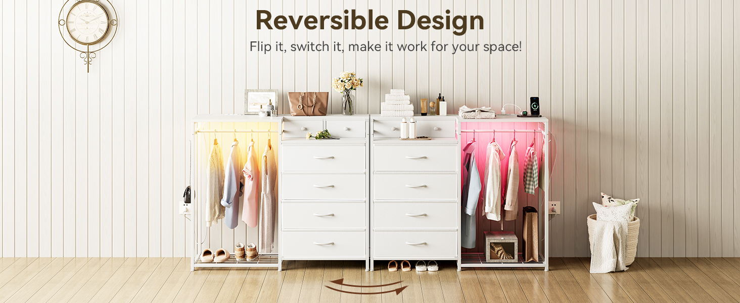 Reversible Bedroom Dresser with Shoe Rack & 6 Fabric Drawers