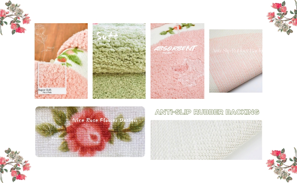 Beautiful Rose Flower Area Rugs for Living Room Bedroom Bathroom Rugs