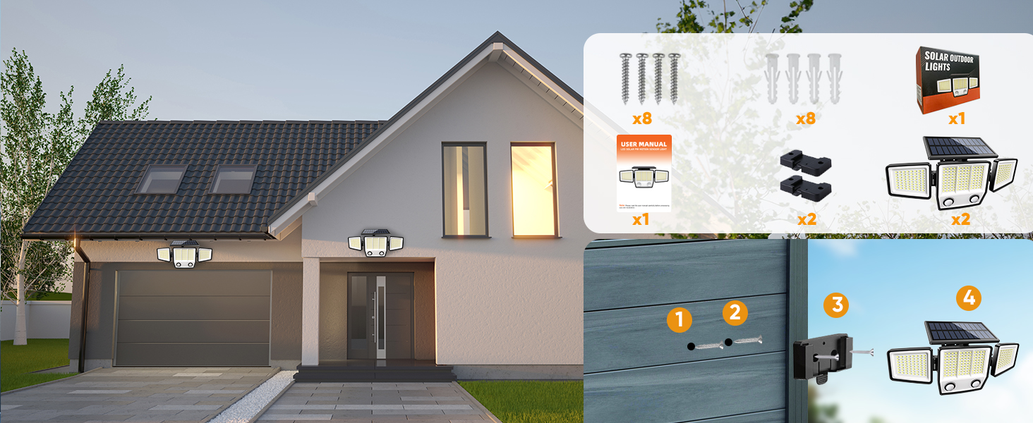 Solar Motion Lights Outdoor Waterproof - 3000LM 3 Modes Solar Security Lights Motion Outdoor