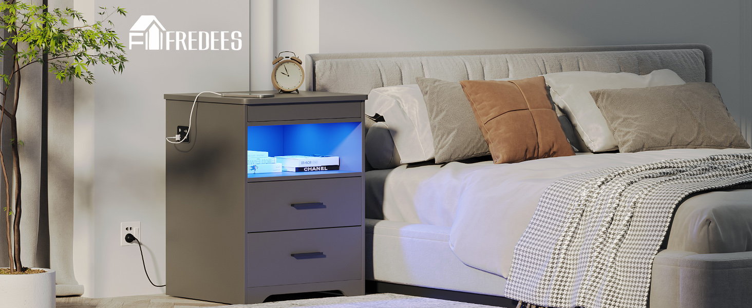 FREDEES LED nightstand with charging station