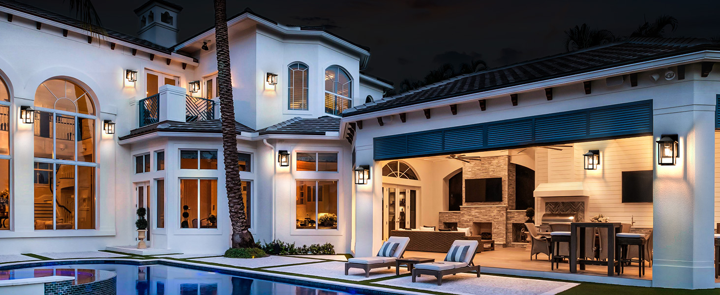Black Front Door Mounted Lighting with Clear Glass
