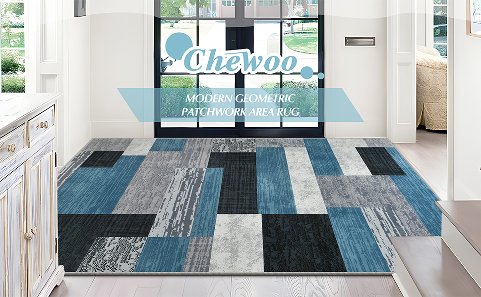 Modern Geometric Patchwork Area Rugs for Bedroom, Living Room, Dining Room, Machine Washable Rugs