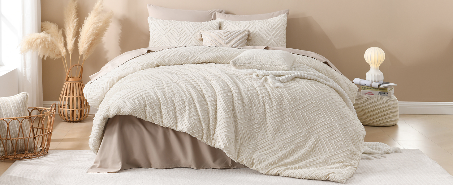 beige boho comforter set tufted design