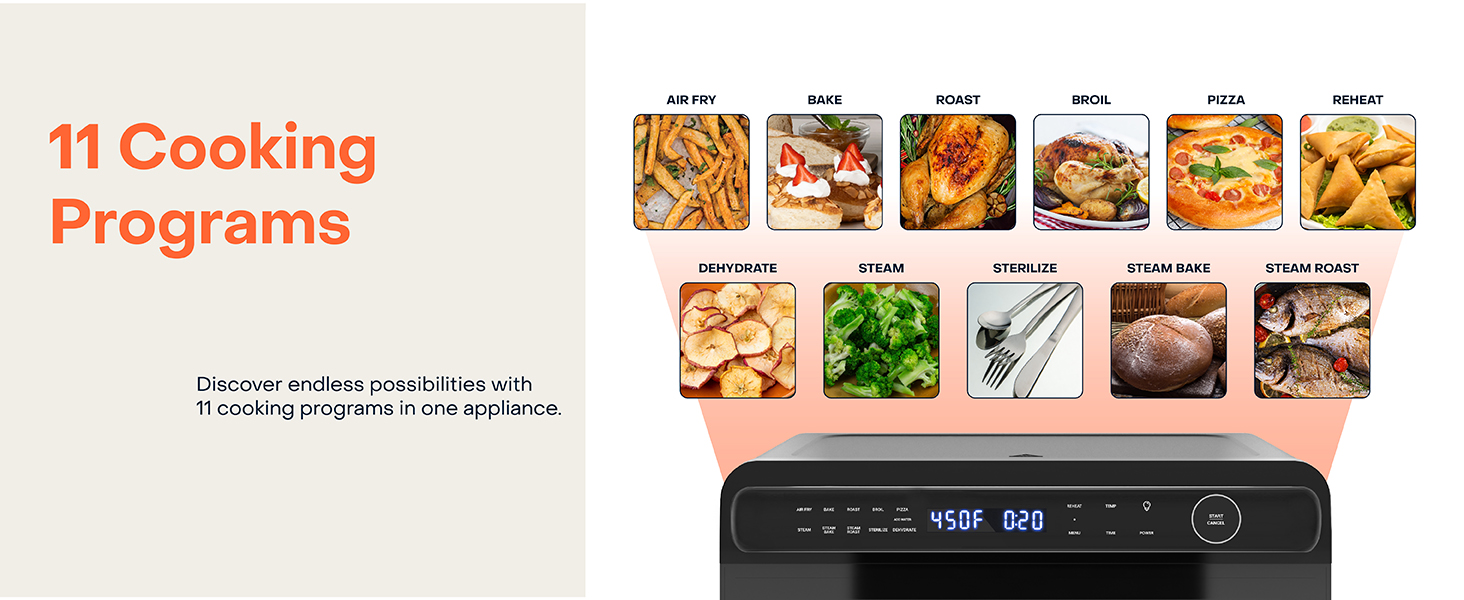 Convection Air Fryer, Countertop Oven for Baking, Roast, Steam, Dehydrate, Pizza