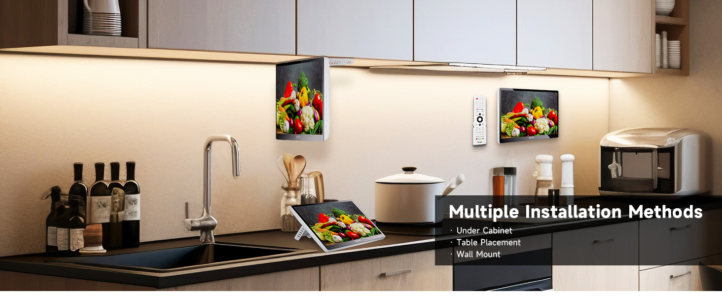 multiple installation methods  Under Cabinet Table Placement  Wall Mount
