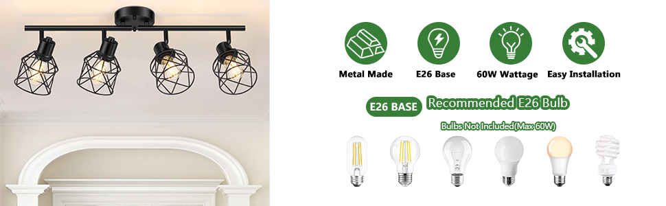 Industrial Track Light Black Kitchen Light Fixtures Rotatable Spotlight