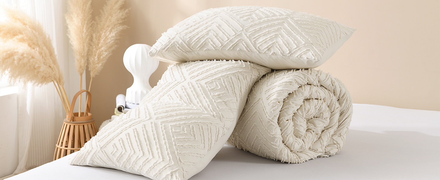 beige boho comforter set tufted design