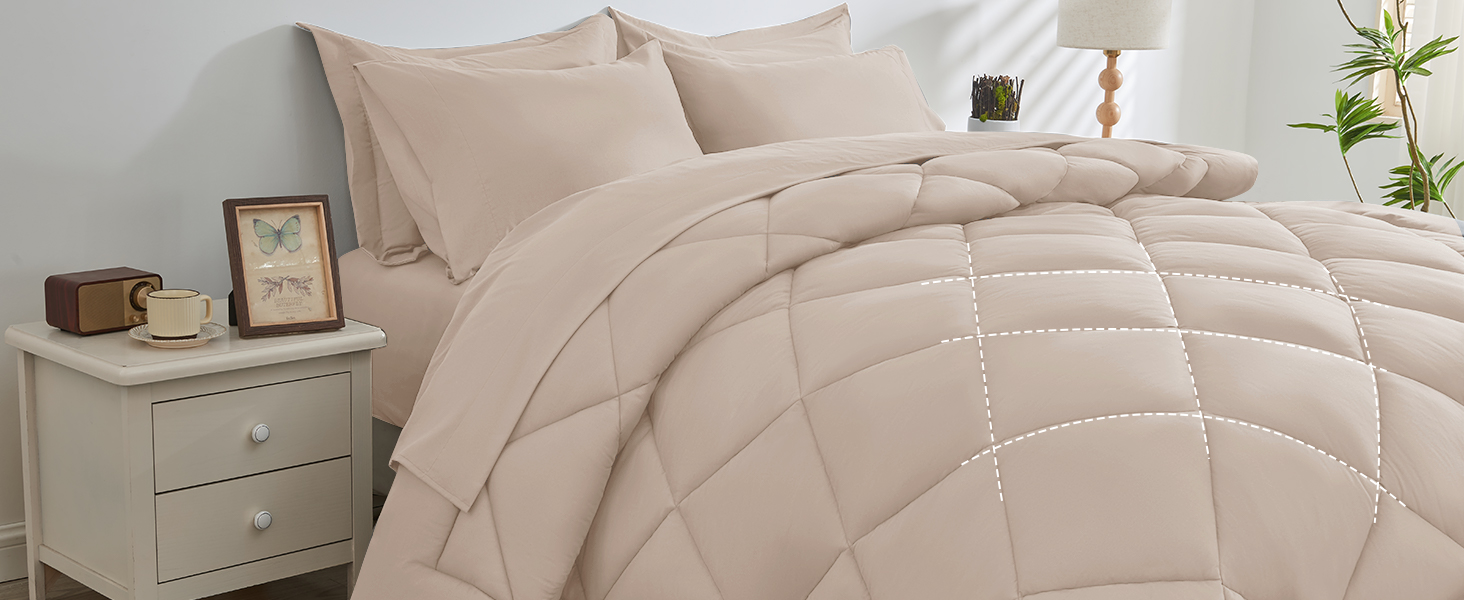 HEVUMYI Comforter Set 7 Pieces, All Season Reversible Bed in a Bag Queen