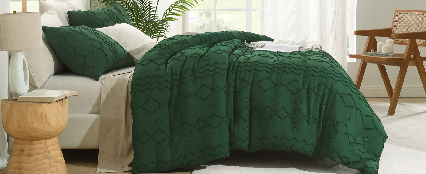 Dark Emerald Green Boho Comforter Set