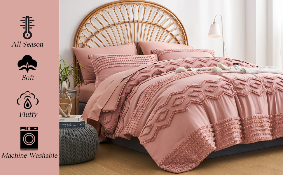 7 Piece Shabby Chic Boho Tufted Comforter Sheet Set