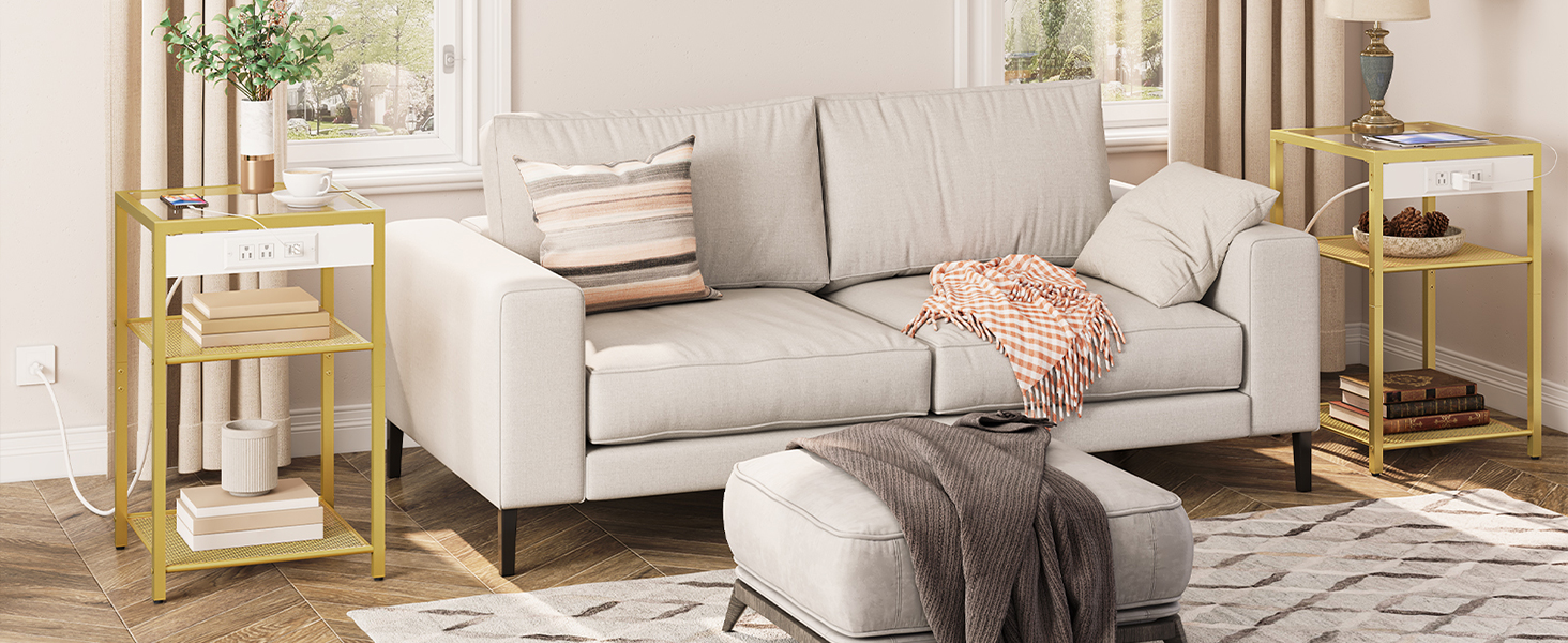 End Tables Set of 2 with Charging Station, Side Tables with USB Ports & Power Outlets