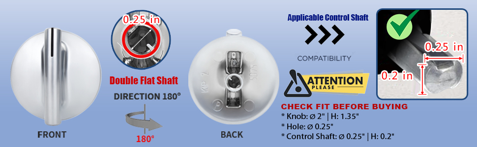 CHECK FIT BEFORE BUYING * Knob: Ø 2" | H: 1.35" * Hole: Ø 0.25" * Shaft: Ø 0.25" | H: 0.2"