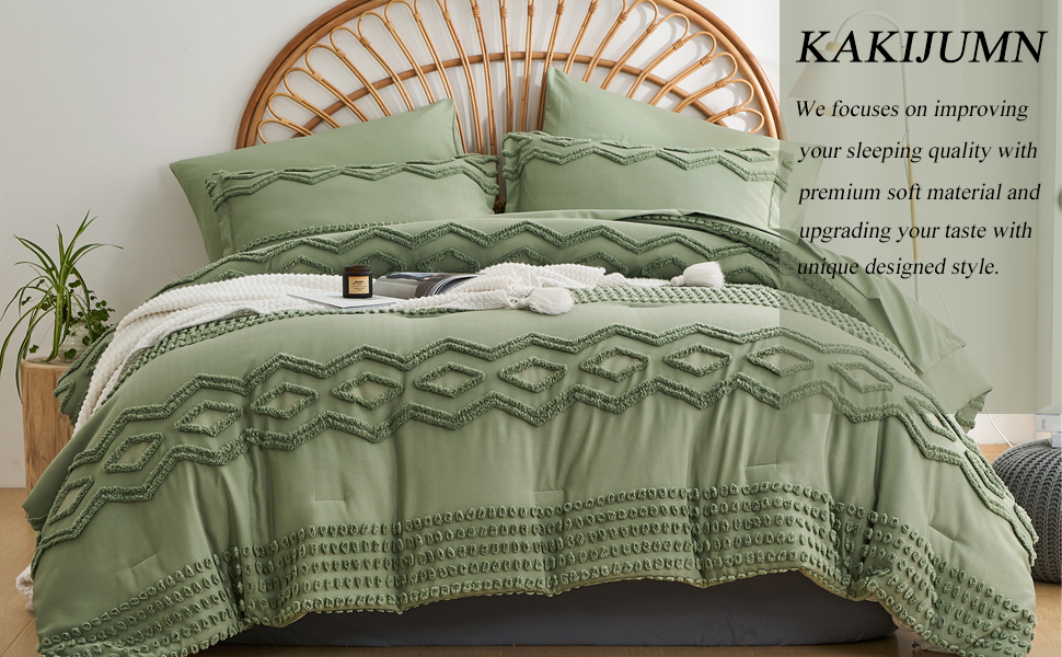 7 Piece Bed in a Bag Sage Green Tufted Comforter Set