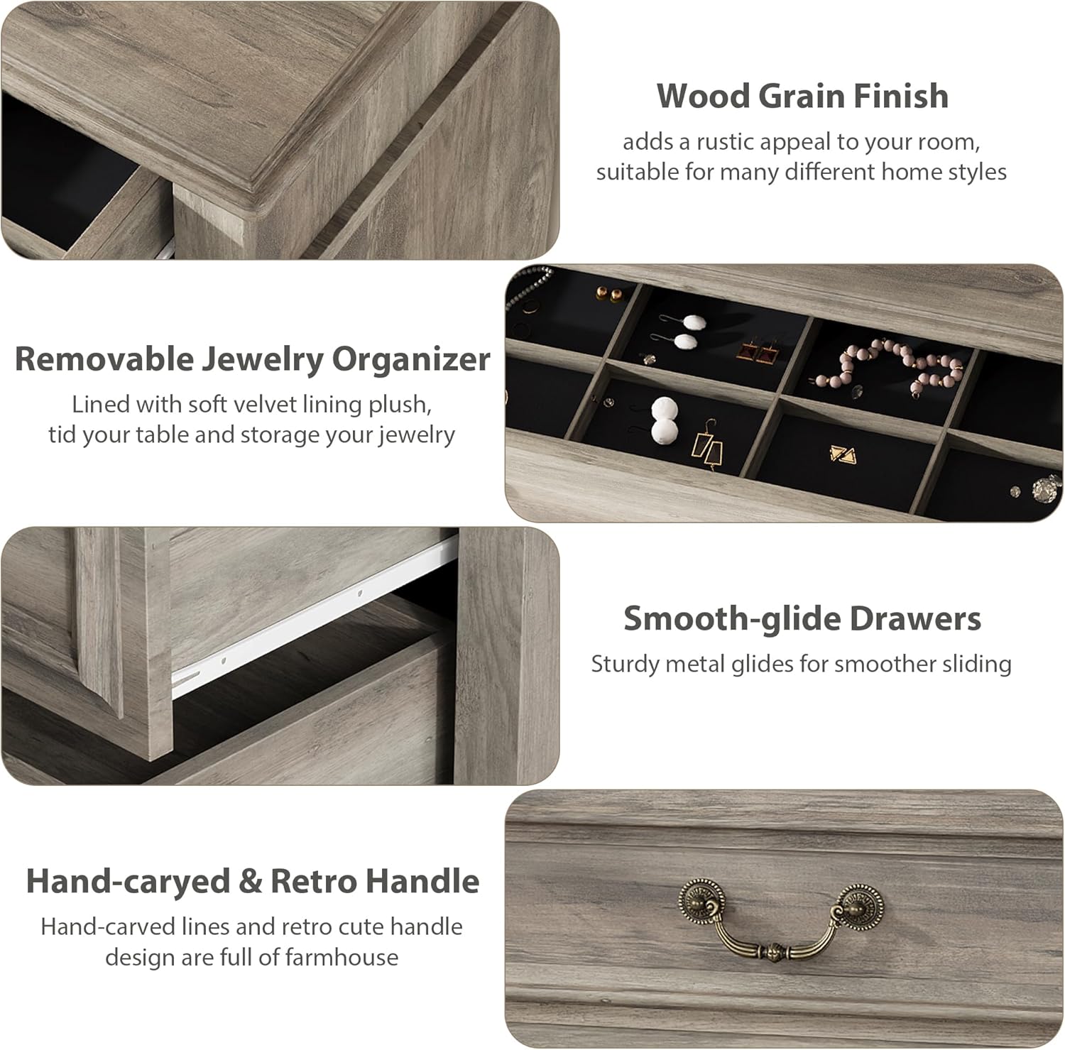 7 Drawer Dresser, Vintage Design Bedroom Dressers with Drawers, Dresser Farmhouse with Natural Texture, Tall Dressers for Bedroom, Living Room, Grey - Image 5