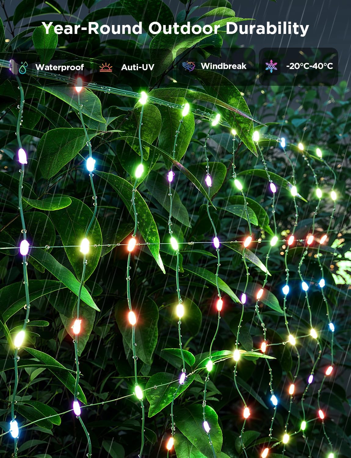 Govee Outdoor Net Lights, 2.8*9.4ft with RGBIC and DIY Functions, 480 LEDs Smart Net Lights with 64 Modes for Bush Patio Decor, Compatible with Alexa & Google Assistant, Outdoor Waterproof, Green Wire - Image 6