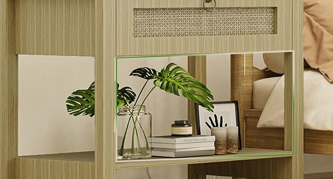 Large Rattan Bedside Table with Golden Handle