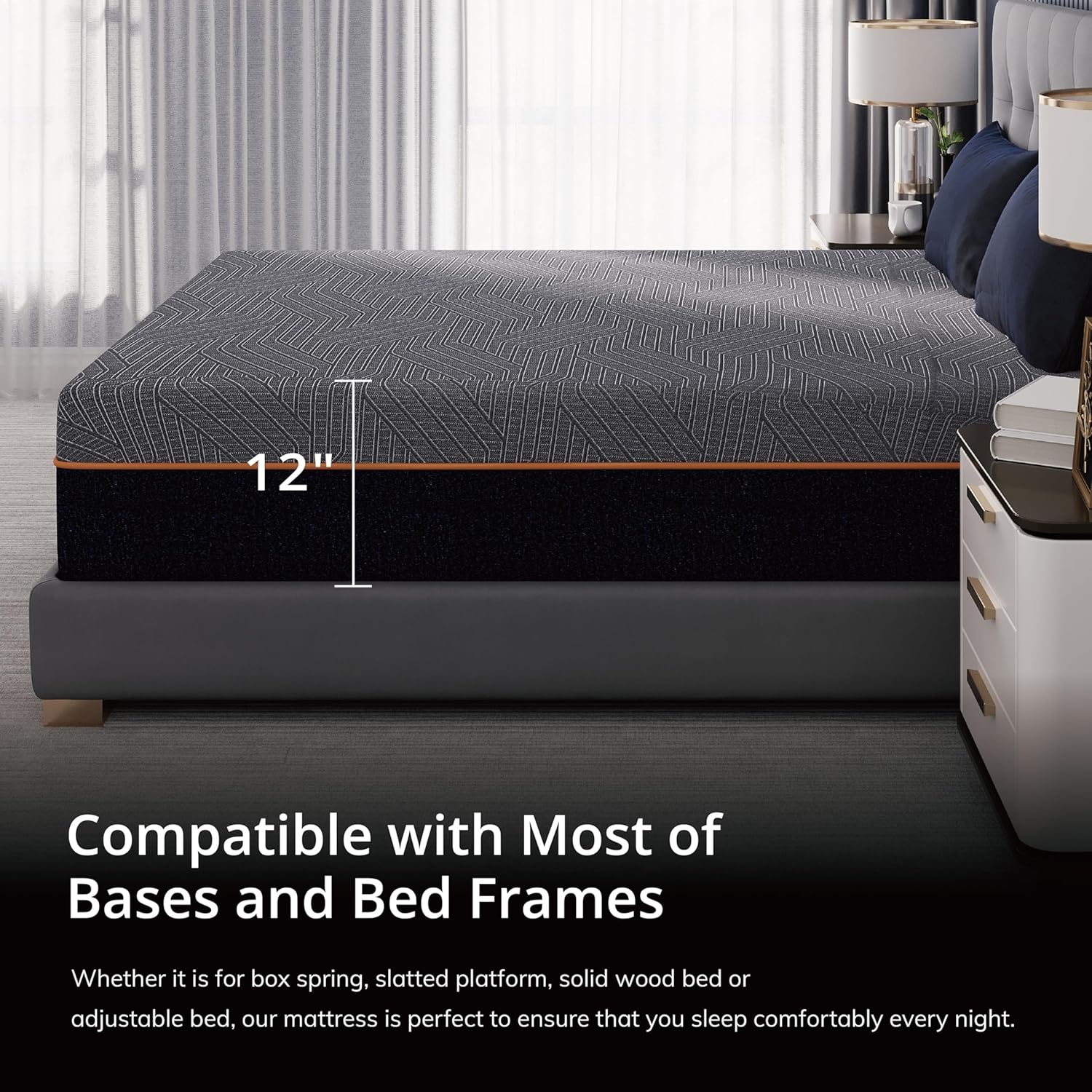 EGOHOME 12 Inch Twin XL Memory Foam Mattress for Back Pain, Cooling Copper Gel Bed in a Box, Foam Made in USA, CertiPUR-US Certified, Therapeutic Medium Firm, Daybed 38x80x12 Black - Image 7