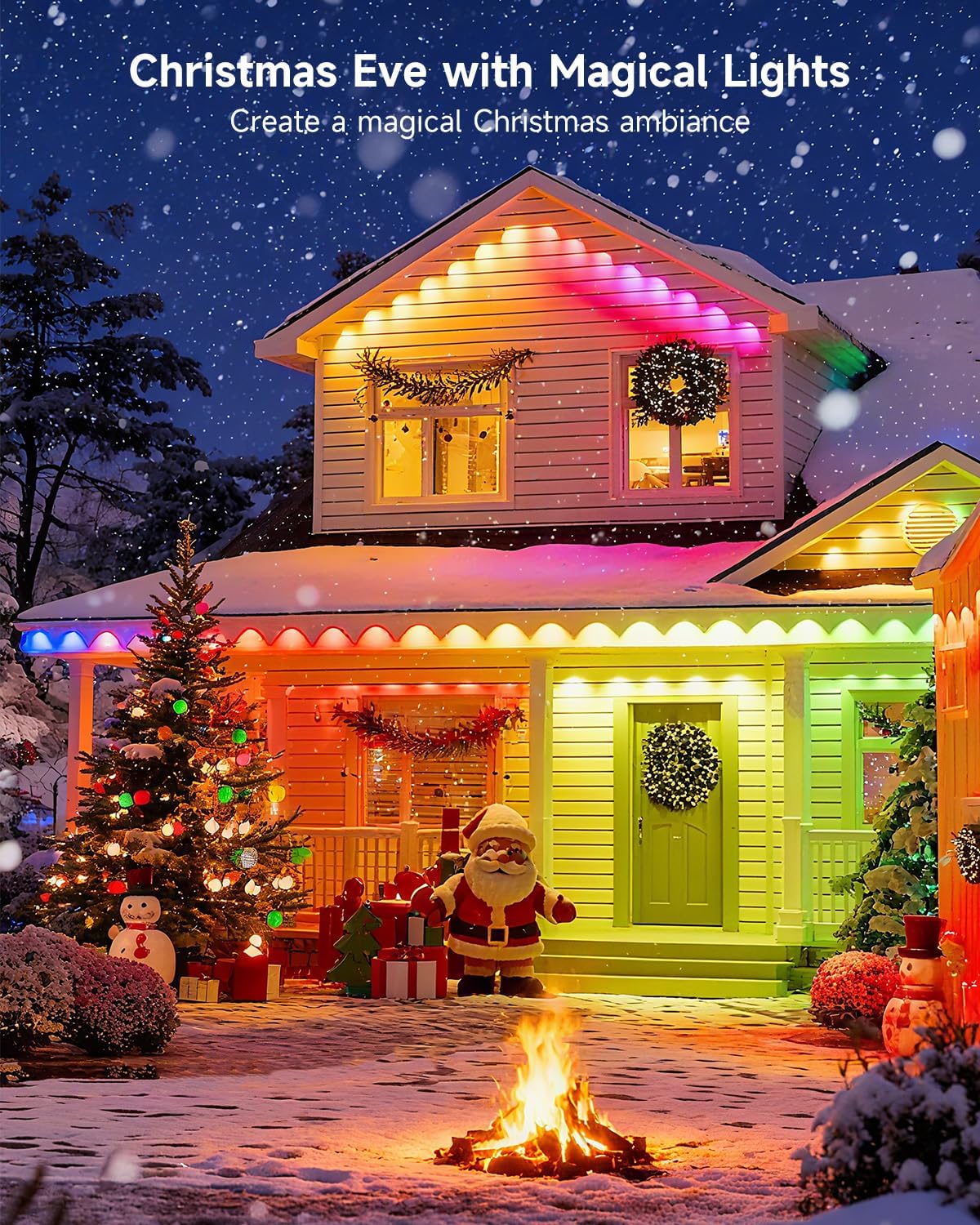 Permanent Outdoor Lights for House, 50FT with 30 RGBCW LEDs for Christmas, Daily and Holiday Lighting, Eave Lights for Outdoor Decorations, IP67 Waterproof, Works with Alexa, Google Assistant, Black - Image 2