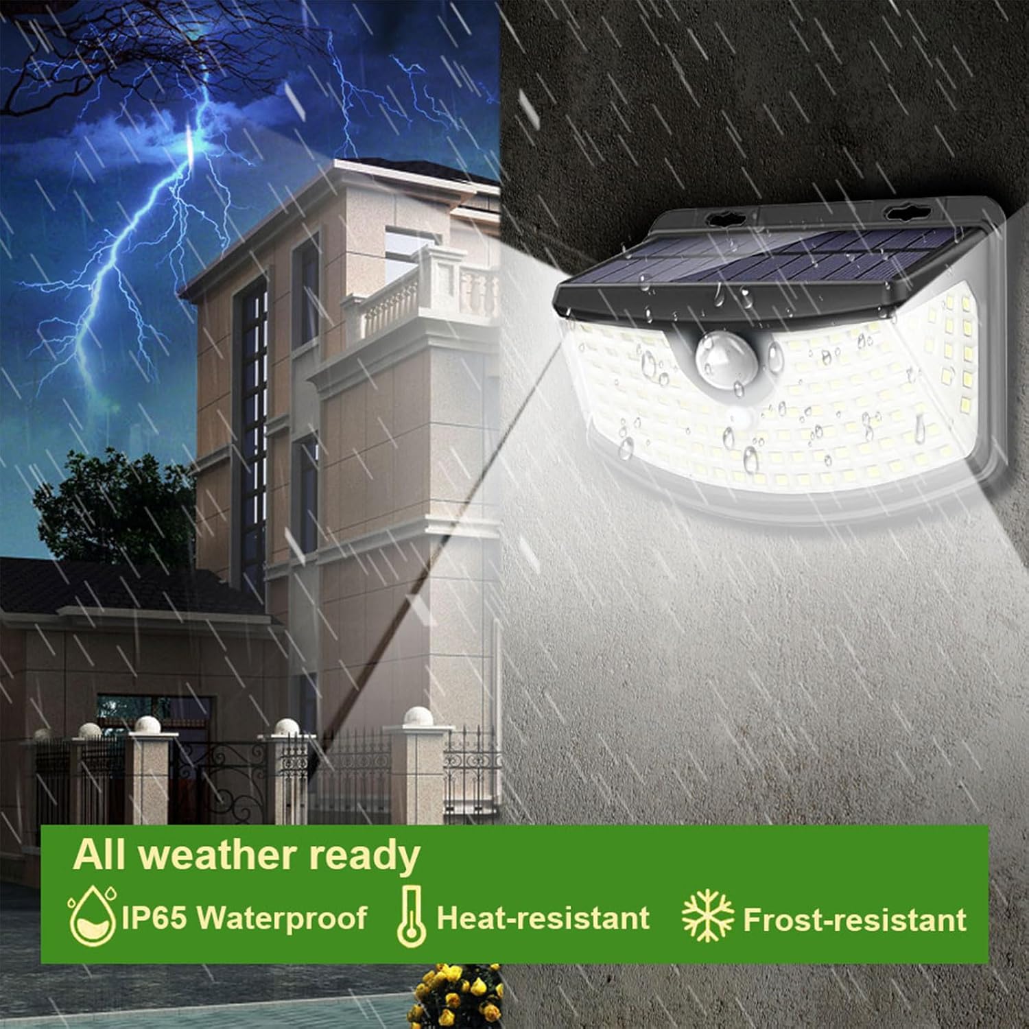 Aootek New Solar Motion Sensor Lights 120 LEDs with Lights Reflector,270° Wide Angle, IP65 Waterproof, Step Lights for Front Door, Yard, Garage, Deck (Black, Daylight White, 2-Pack) - Image 2