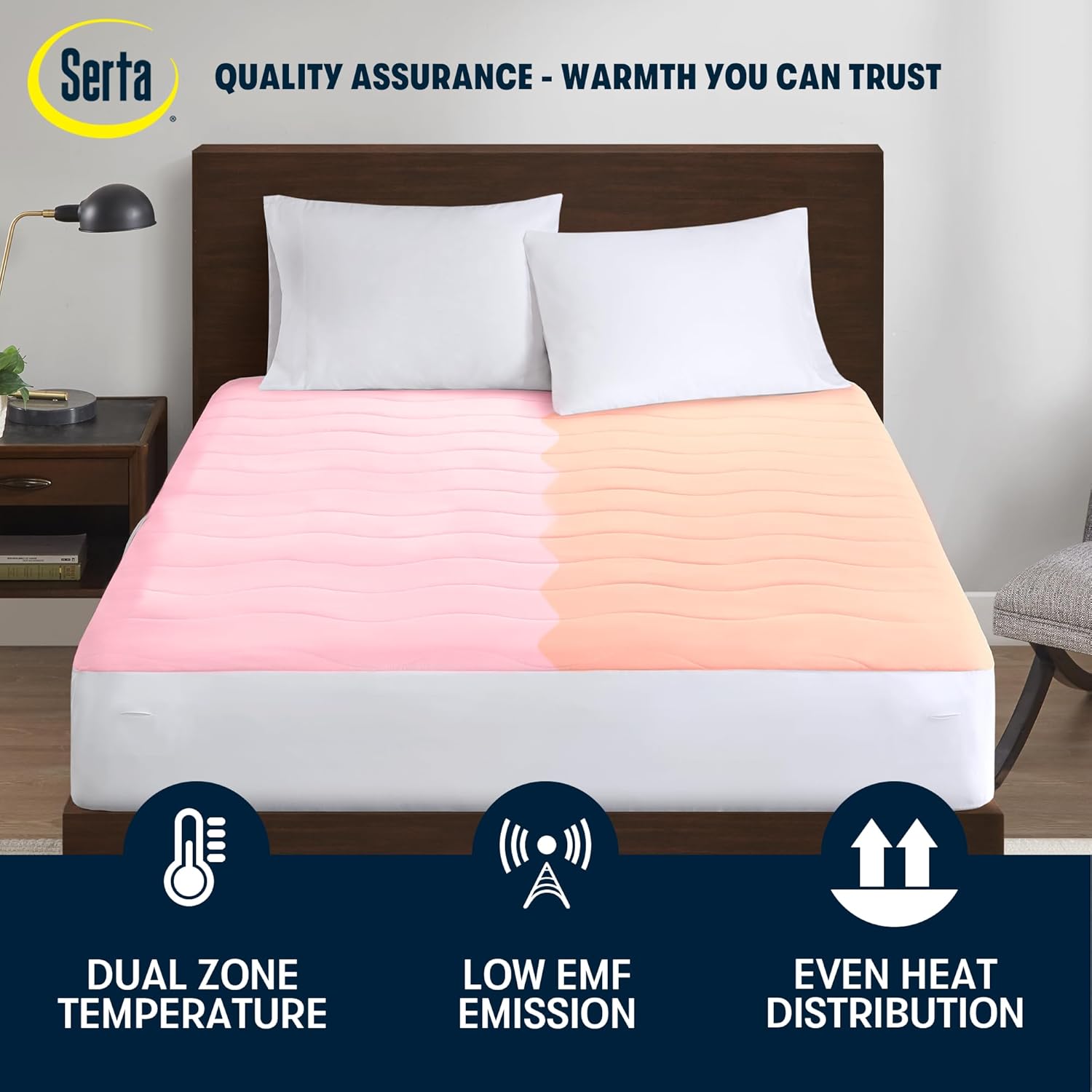 Serta Heated Mattress Pad Cal King Size - Electric Mattress Pad, 10 Heat Setting Controller, Auto Shut Off Timer, Deep Elastic Pocket, Up to 17" Mattress, ETL Certified, Machine Wash, Cal King, White - Image 3