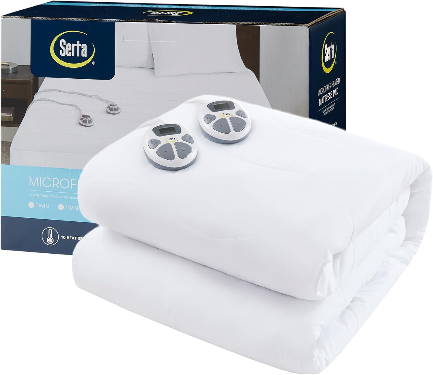 Serta Heated Mattress Pad Cal King Size - Electric Mattress Pad, 10 Heat Setting Controller, Auto Shut Off Timer, Deep Elastic Pocket, Up to 17" Mattress, ETL Certified, Machine Wash, Cal King, White - Image 6