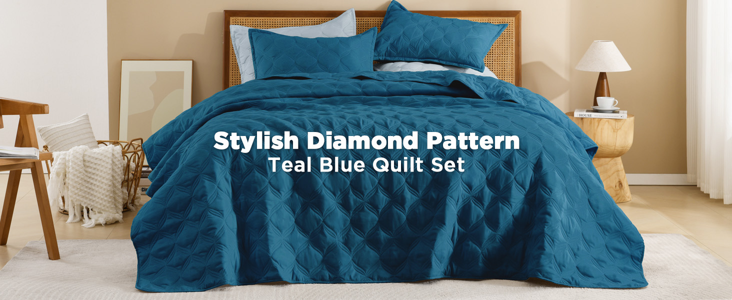 teal blue quilt set