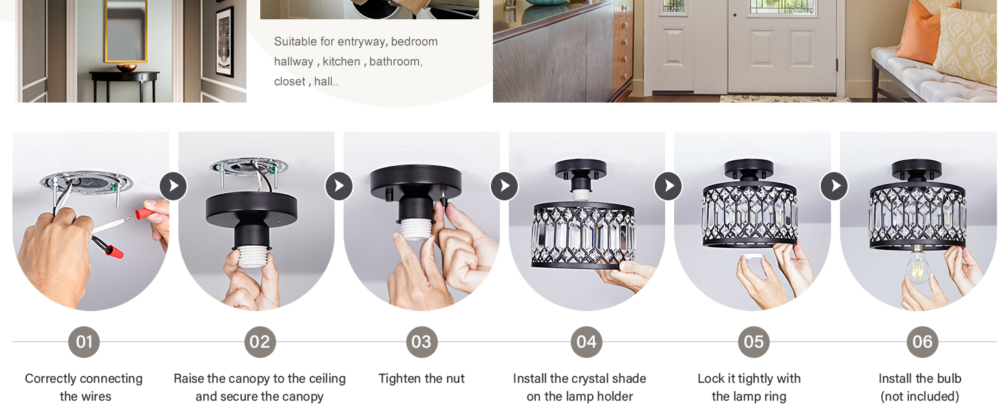 Crystal Black Ceiling Light